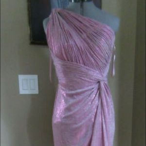 Rene Ruiz One Shoulder Gown/Prom Dress with slit, pink metallic